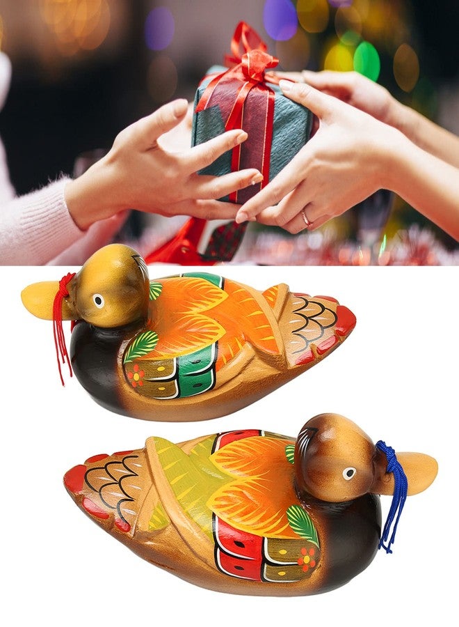 Topyond 1 Pair Wooden Duck Decor,Romantic Wooden Mandarin Duck Ornament Water Based Paint, Office and Living Room Decor, Ideal for Wedding Handmade Gifts Handcrafted Desk - Image 3